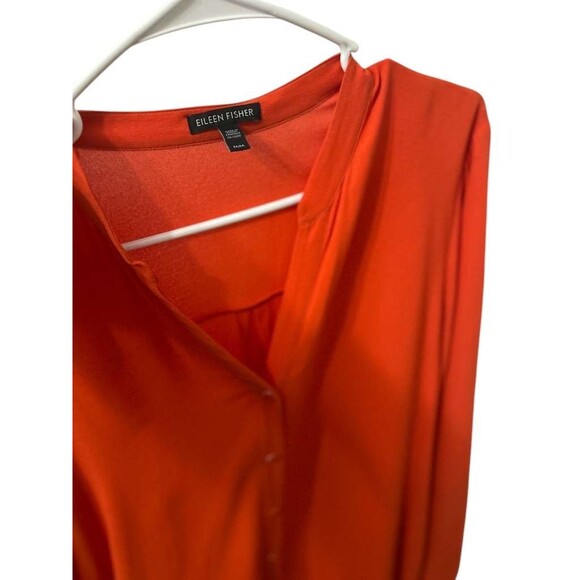Eileen Fisher Silk Shirt Button Down Women's Medium Orange Long Sleeve Blouse - Picture 4 of 7
